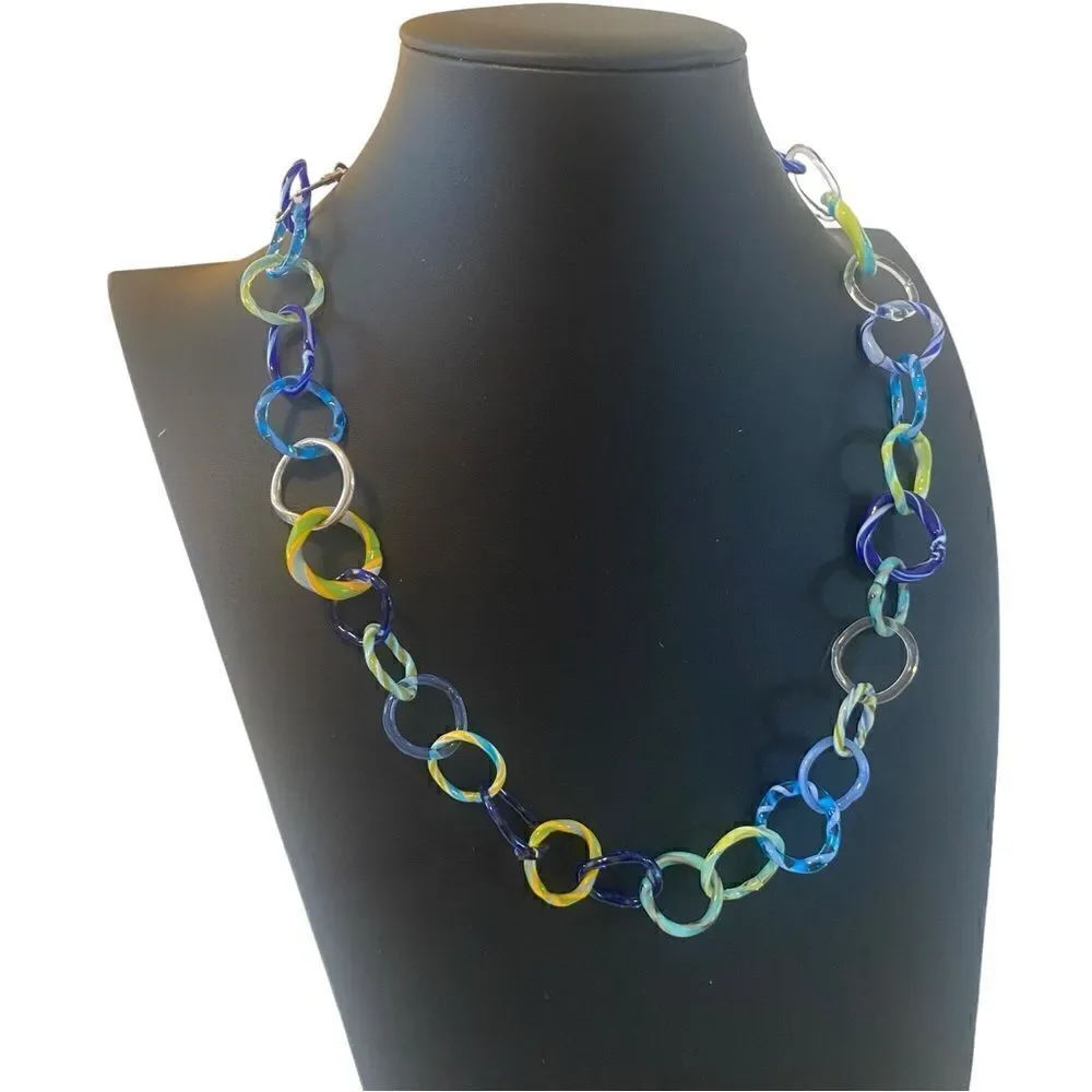 Beautiful One of a Kind Hand Blown Glass Bead Necklace.